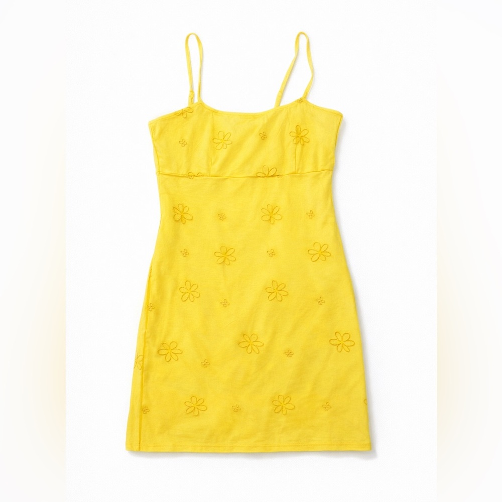 Boutique Bright Yellow Floral Embroidered Slip Dress – Size L - Picture 3 of 6
